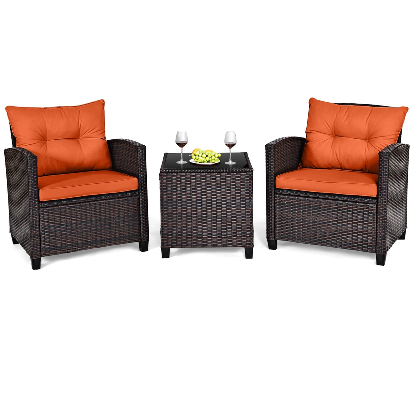 HOMASIS 3-Piece Patio Rattan Cushioned Furniture Set