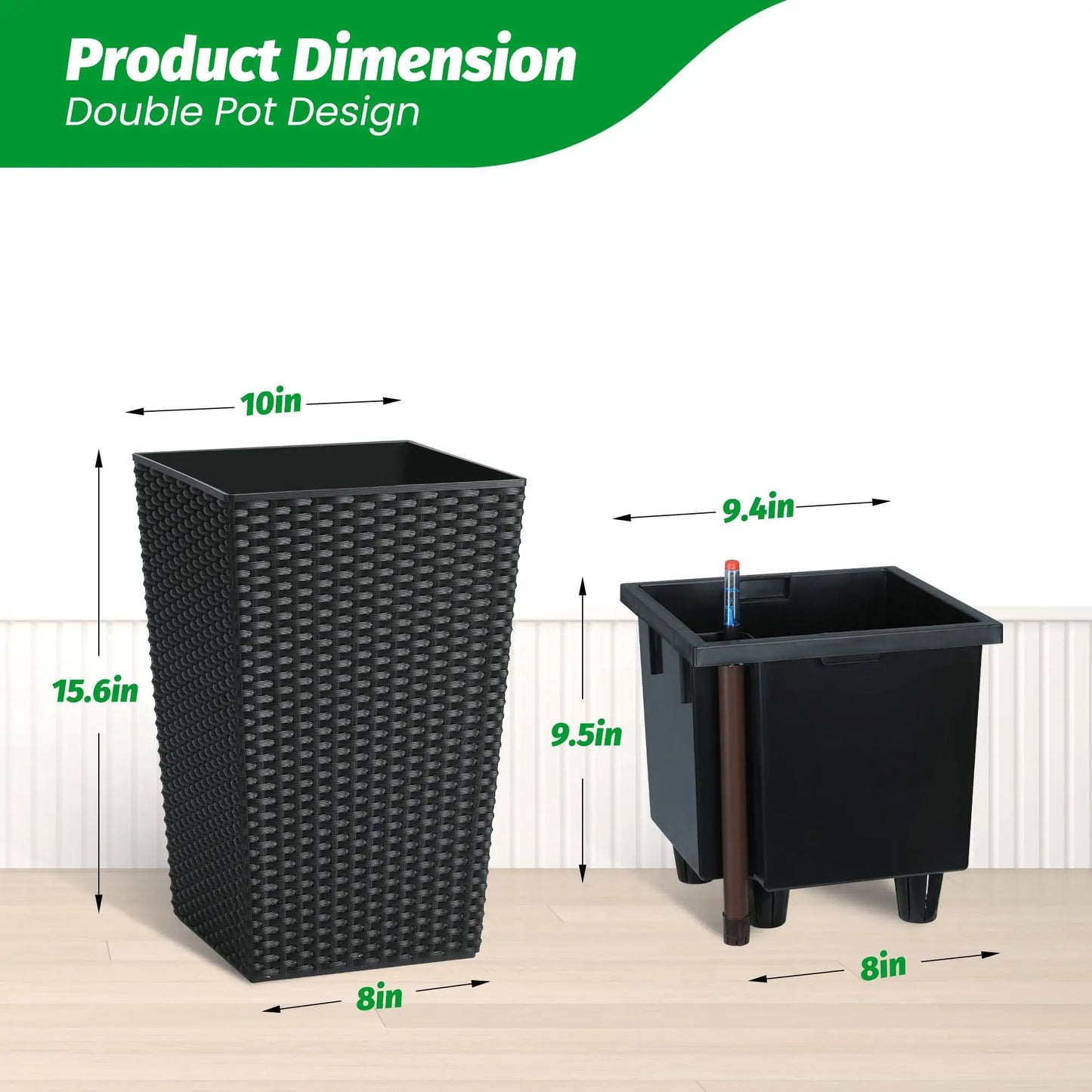 HiMISS Self Watering Tall Planters With Water Level Monitor