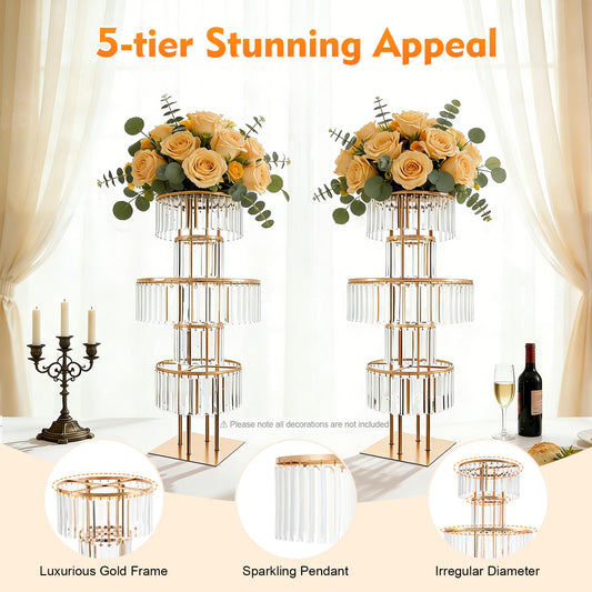 Five-Tier Gold Acrylic Wedding Flower Stand Floor Centerpiece