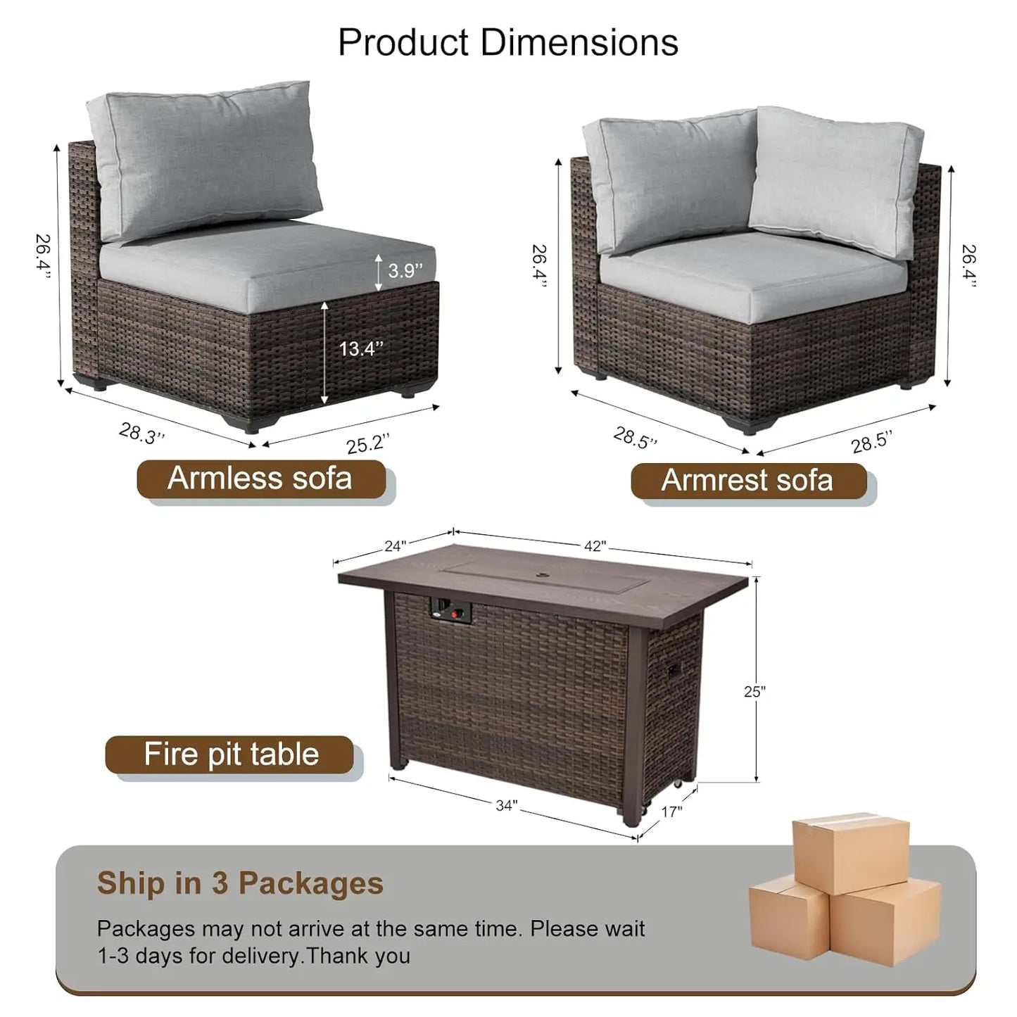 XIAOLANG 7 Piece Outdoor Patio Furniture Set Sectional With Firepit