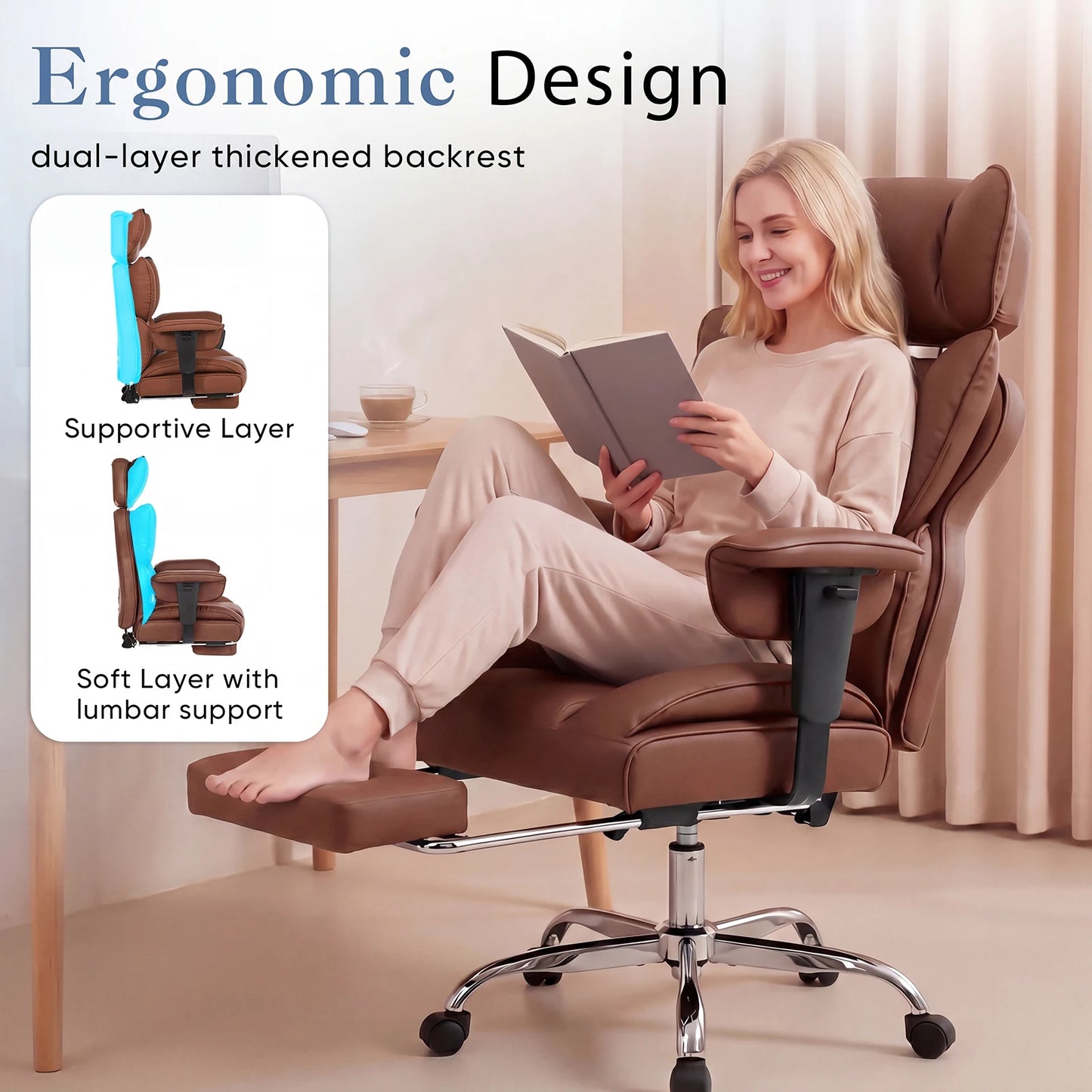 JHK Ergonomic Adjustable Armrests Computer Chair With Footrest