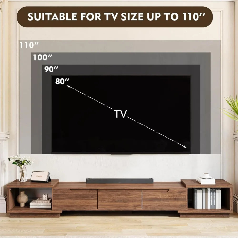 Extendable TV Stand for Large TVs Modern Entertainment Center With Storage