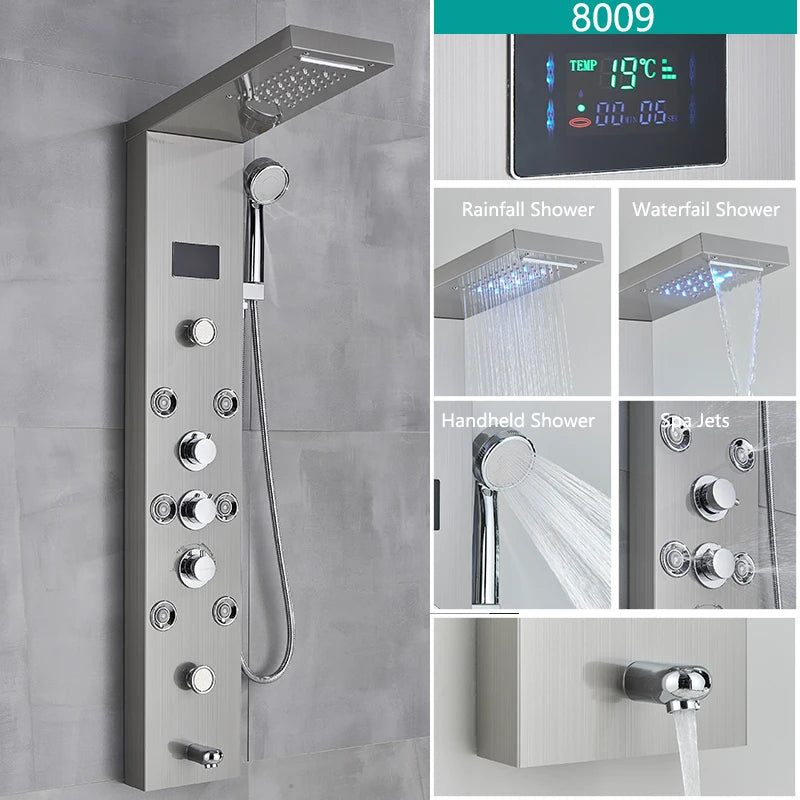 Wanmivezlo LED Bath Shower Faucet Set With Rainfall Panel System