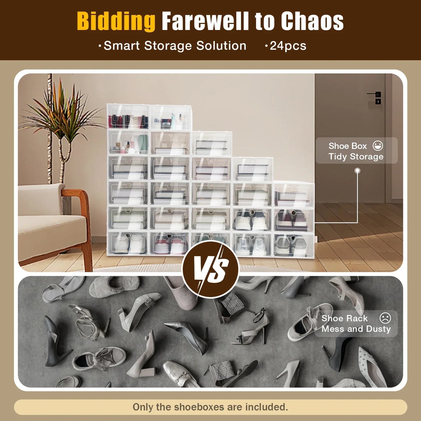 Foldable Plastic Shoe Storage Boxes With Clear Lids