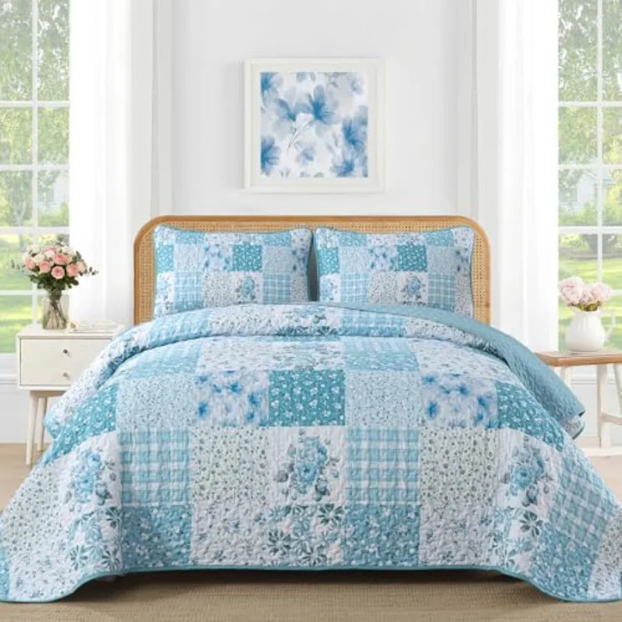Boho Quilt Set Patchwork Reversible Microfiber Bedding