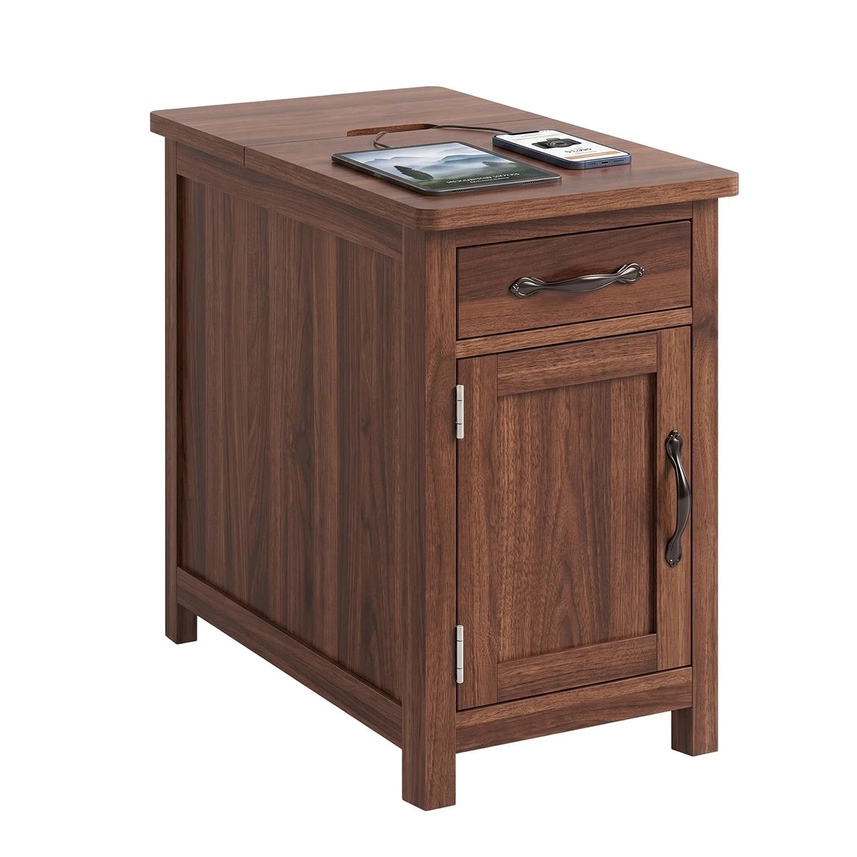 HiMISS Farmhouse End Table With Charging Station And Storage