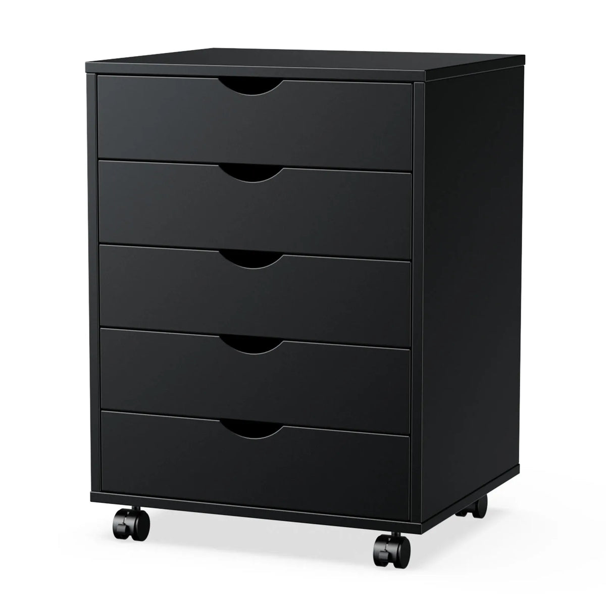 JHK Five Drawer Wood Nightstand Cabinet With Rolling Storage
