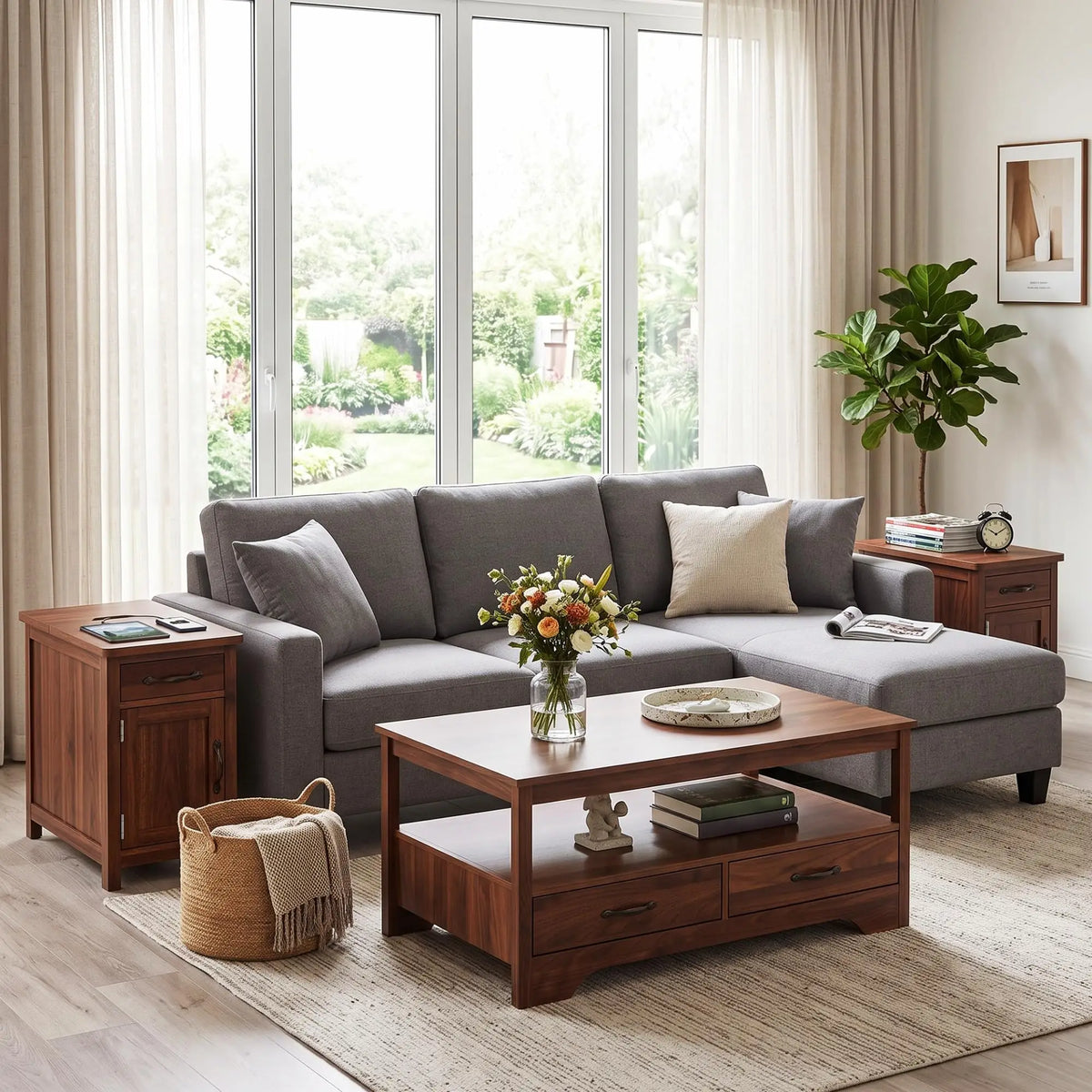 HiMISS Farmhouse End Table With Charging Station And Storage