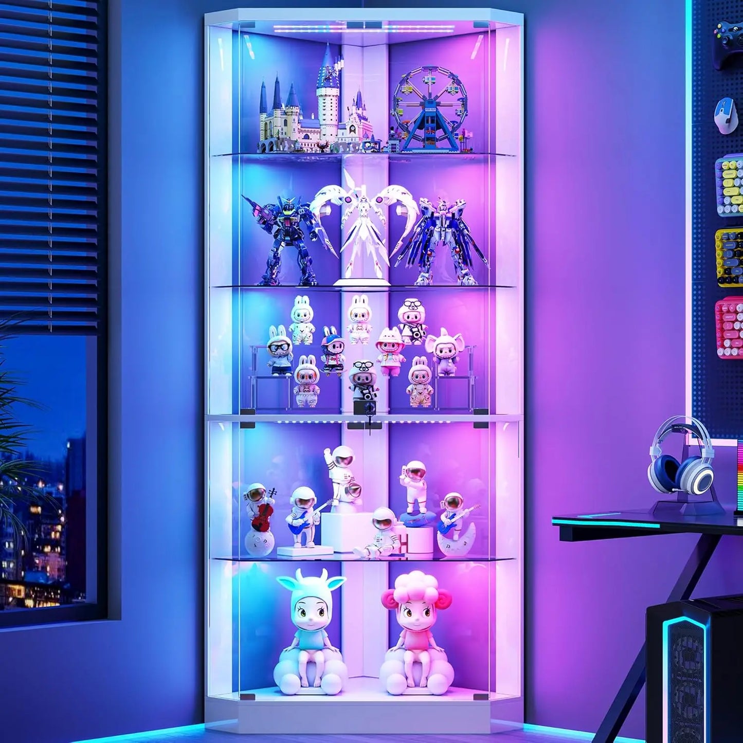 Corner Display Cabinet With RGB Lighting Five Tier Curio Cabinet