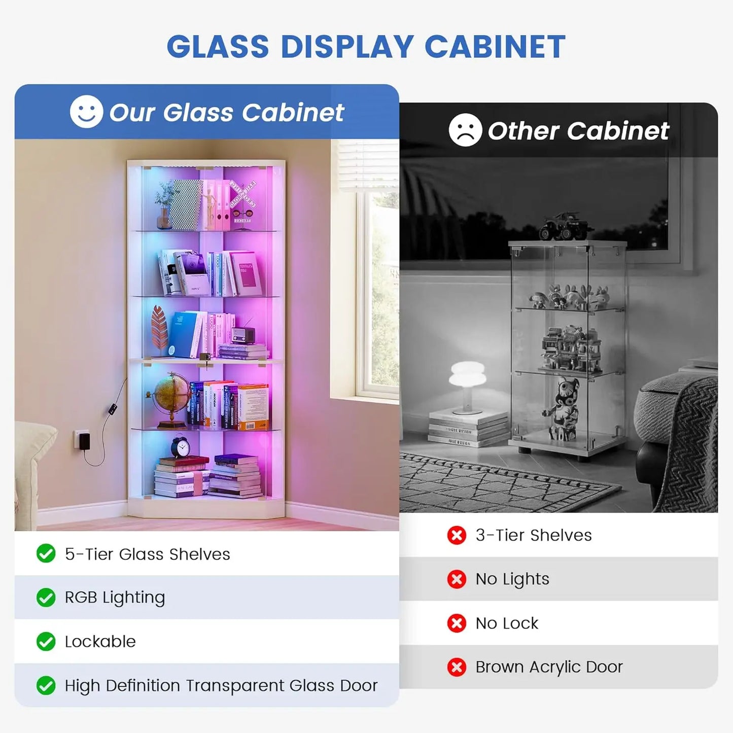 Corner Display Cabinet With RGB Lighting Five Tier Curio Cabinet