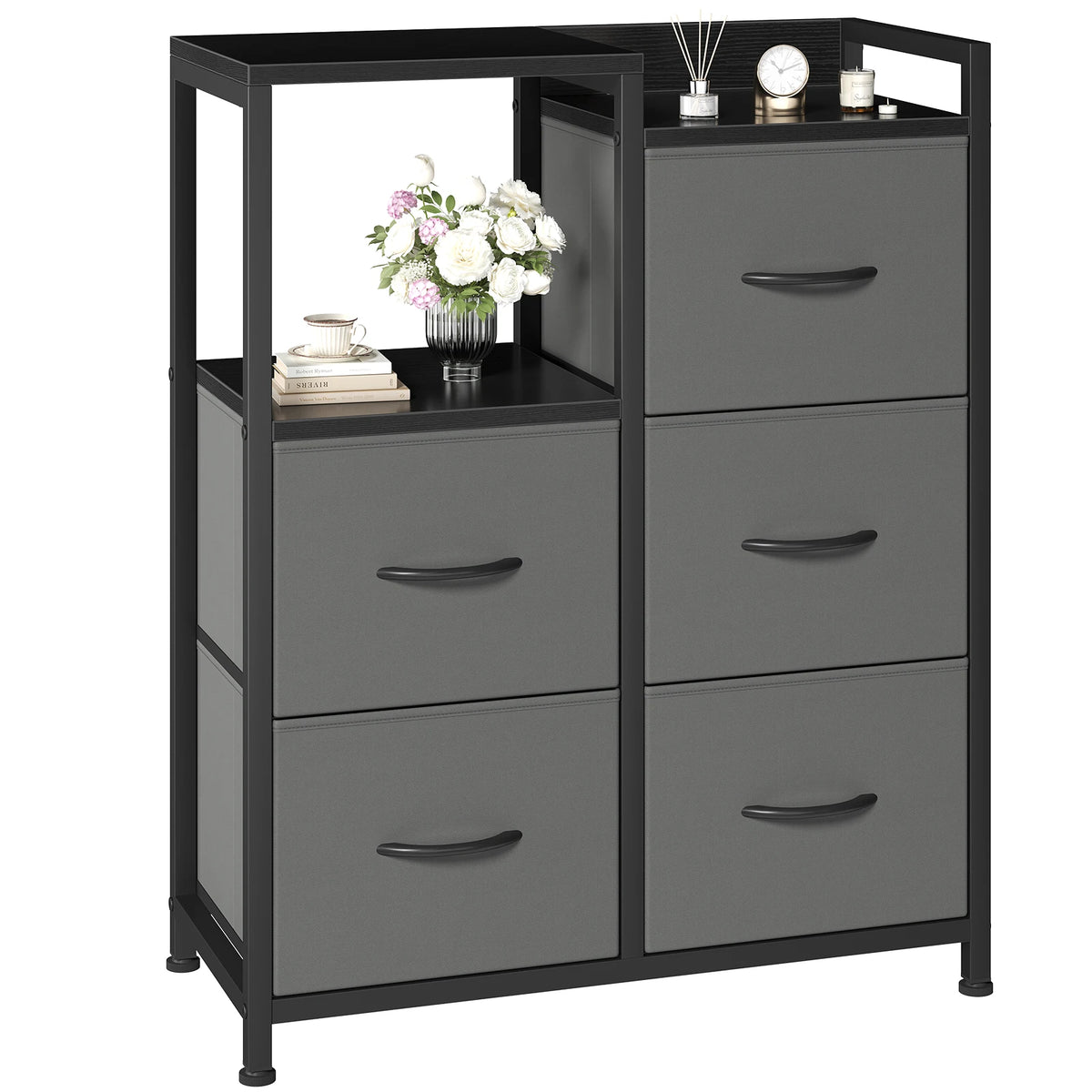 JHK Fabric Drawer Storage Chest With Raised Shelf TV Stand