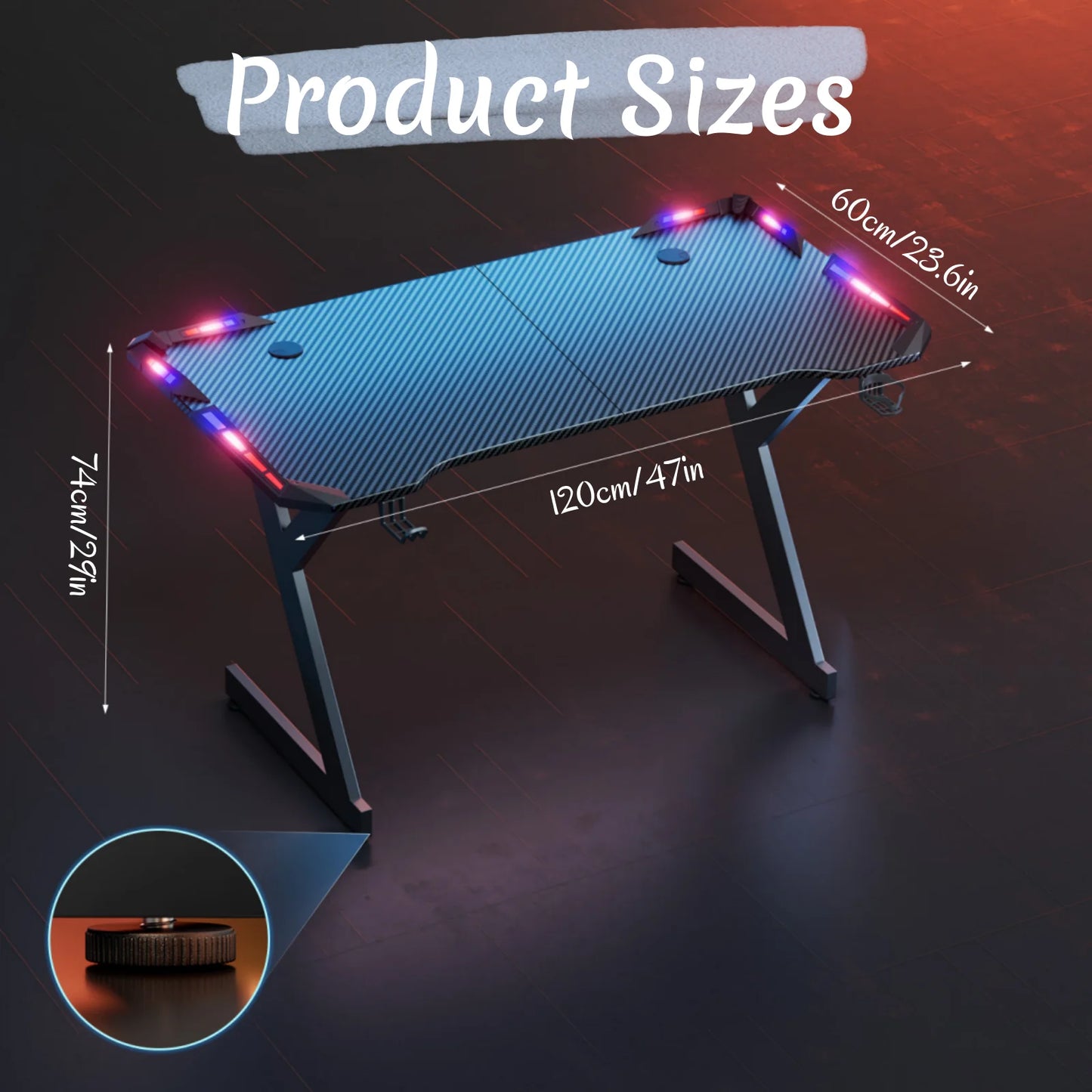 FRODROVIA Y-Shaped Gaming Desk With RGB LED Lights Cup Holder