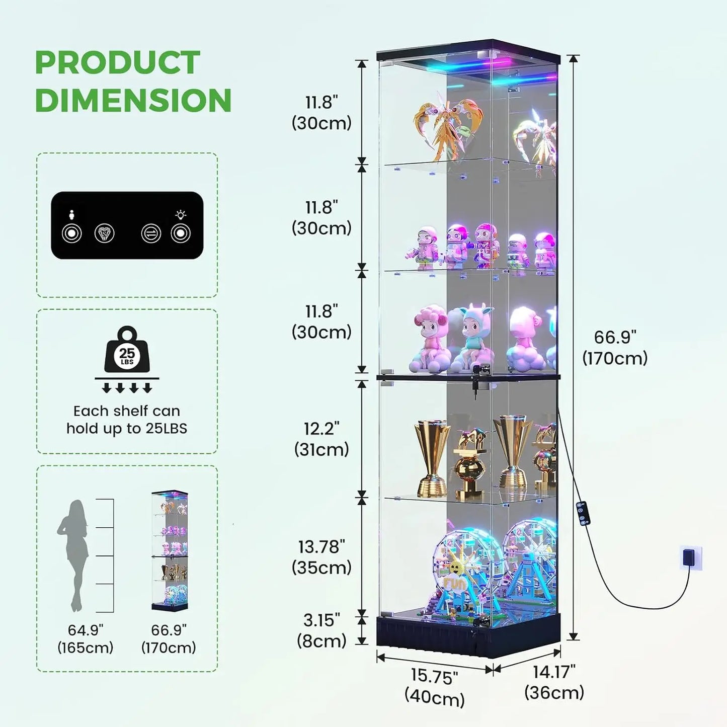 Glass Display Cabinet With RGB Lighting And Lockable Tempered Doors