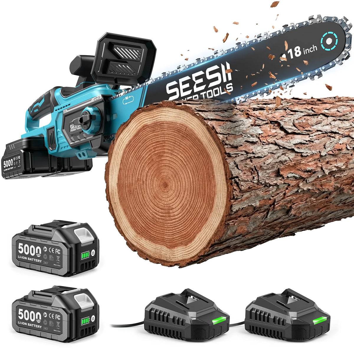 SEESII Brushless Cordless Chainsaw With Automatic Oiler For Wood Cutting