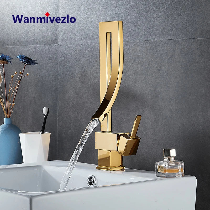 Wanmivezlo Bathroom Basin Faucet Deck Mounted Waterfall Mixer Single Handle