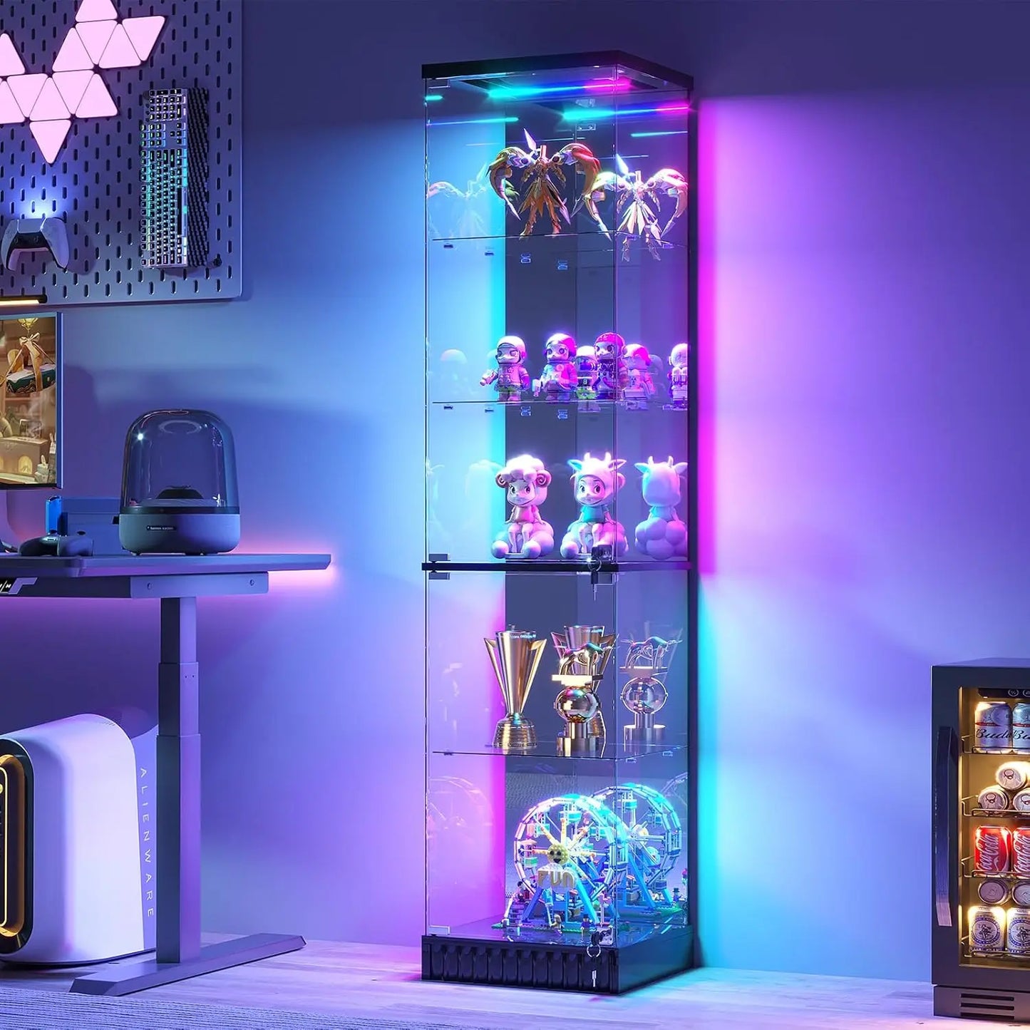Glass Display Cabinet With RGB Lighting And Lockable Tempered Doors