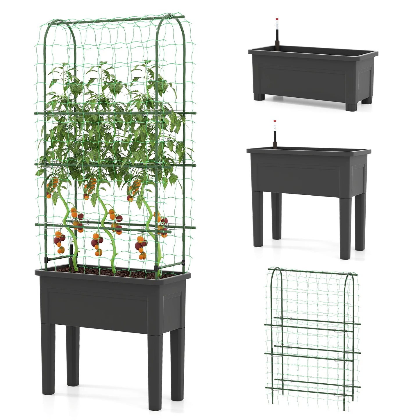 Raised Garden Bed Planter With Climbing Trellis Water Level Indicator