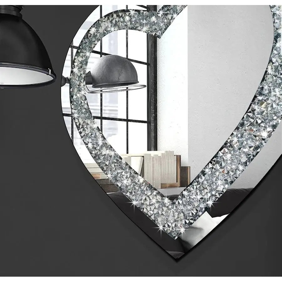 Diamond Heart Shaped Silver Crystal Wall Mirror Decoration
