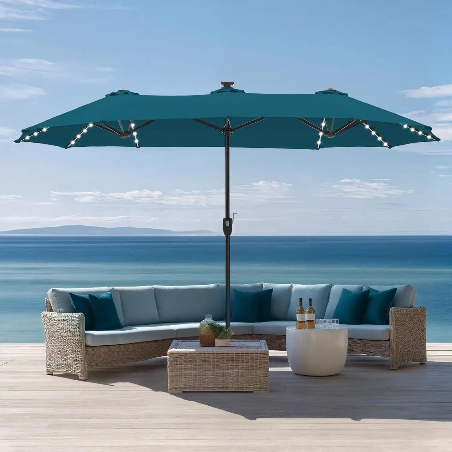 HUANZHUANG Outdoor Patio Umbrella With Solar LED Lights
