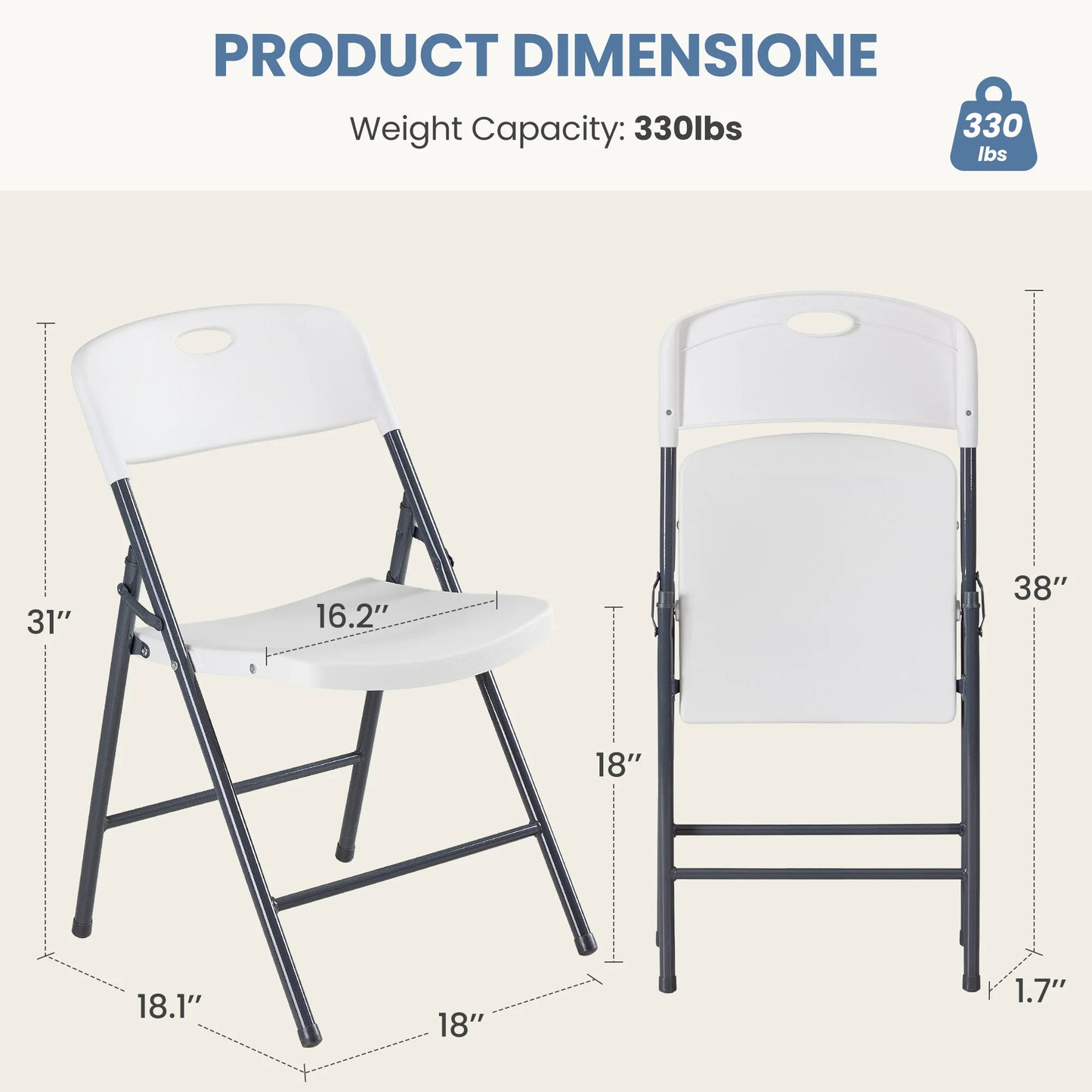 JHK Stackable Folding Chairs Plastic Ergonomic Back Heavy Duty Home