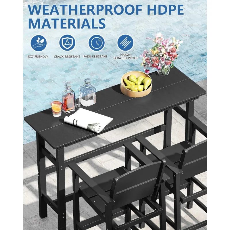 FOOWIN All Weather Outdoor Bar Height Table And Chairs Set