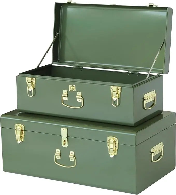 XMSJ Decorative Metal Box Storage Trunks Set Of 2 Dorm Chests With Handle