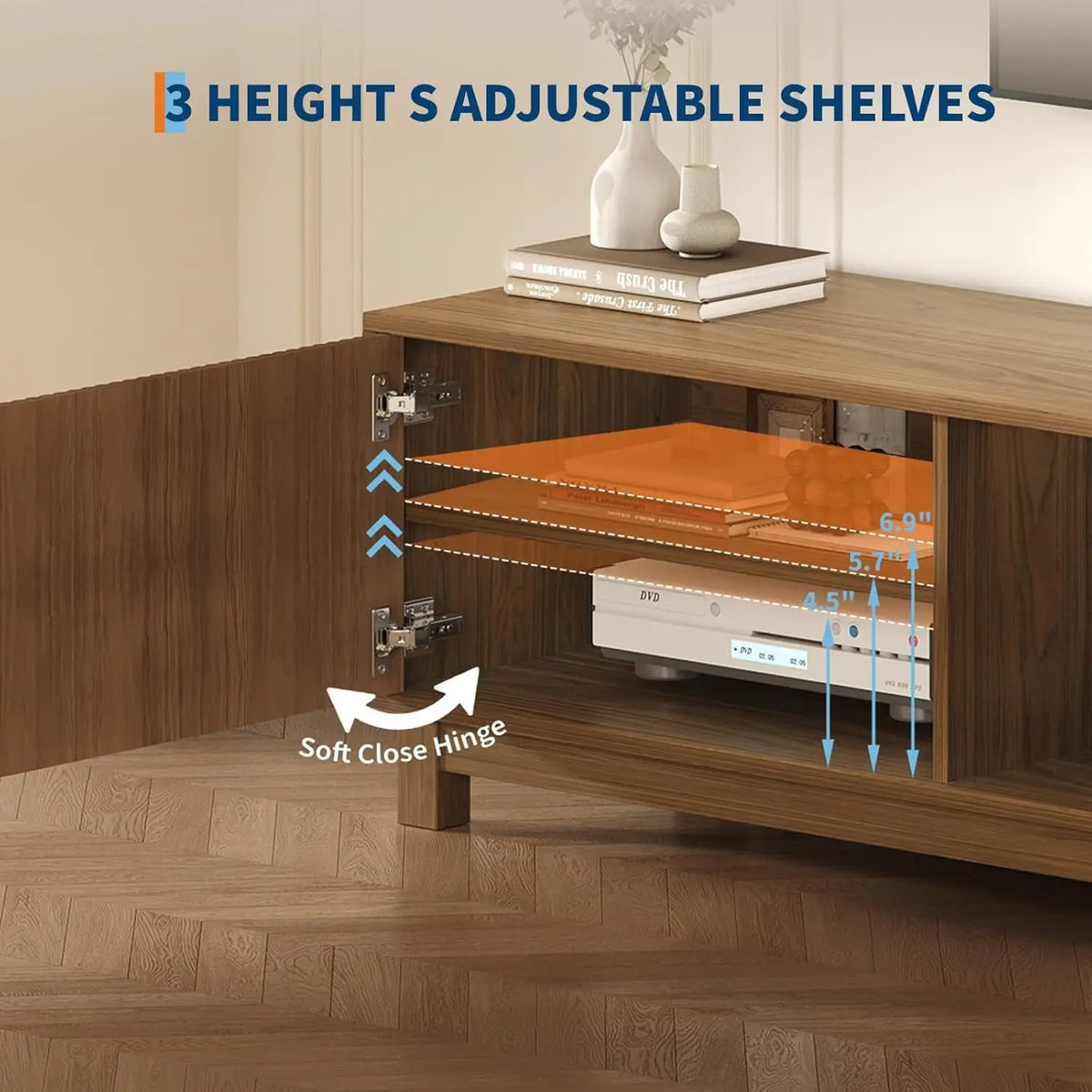 HiMISS Fluted TV Stand with Hinged Doors and Open Shelves