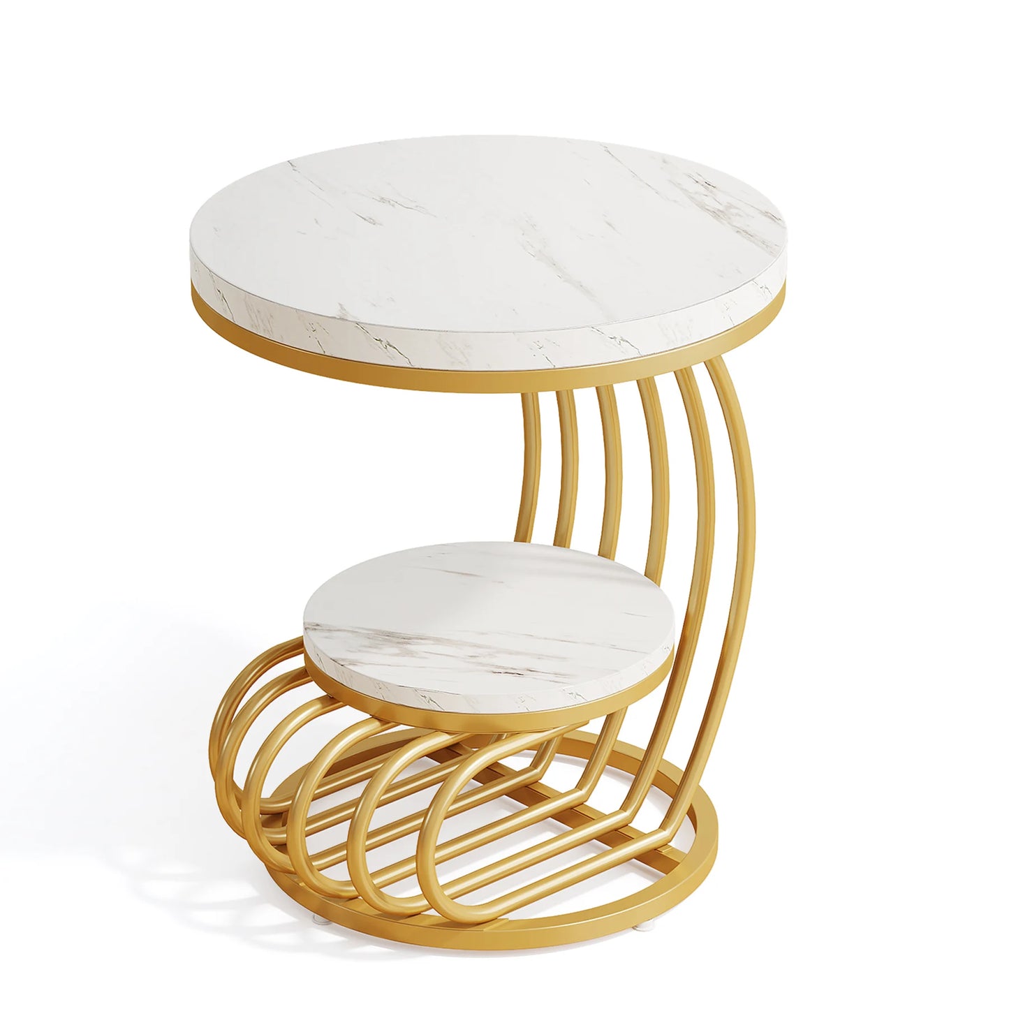 Tribesigns Round End Table With Storage Shelf Two Tier