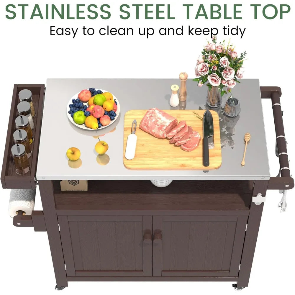 XIUWO Weatherproof Outdoor Kitchen Island With Stainless Steel Top