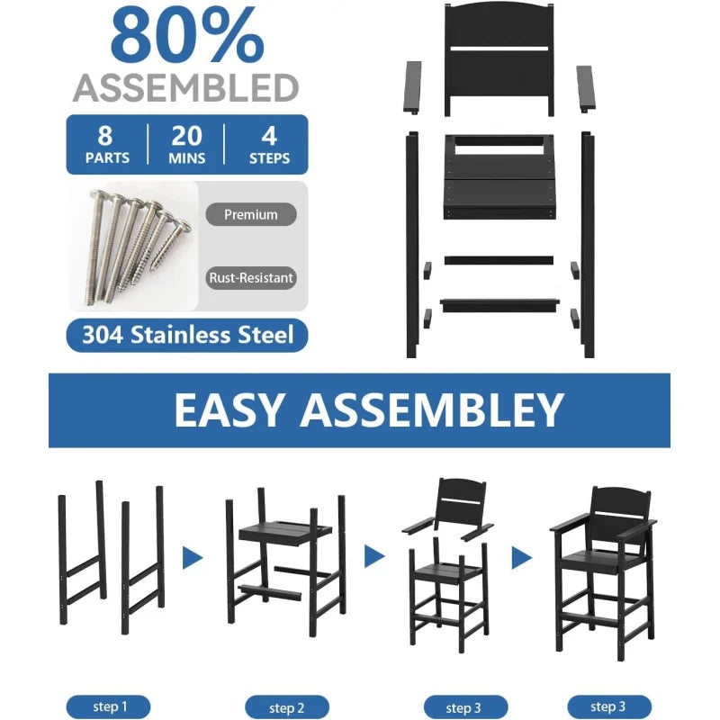 FOOWIN All Weather Outdoor Bar Height Table And Chairs Set