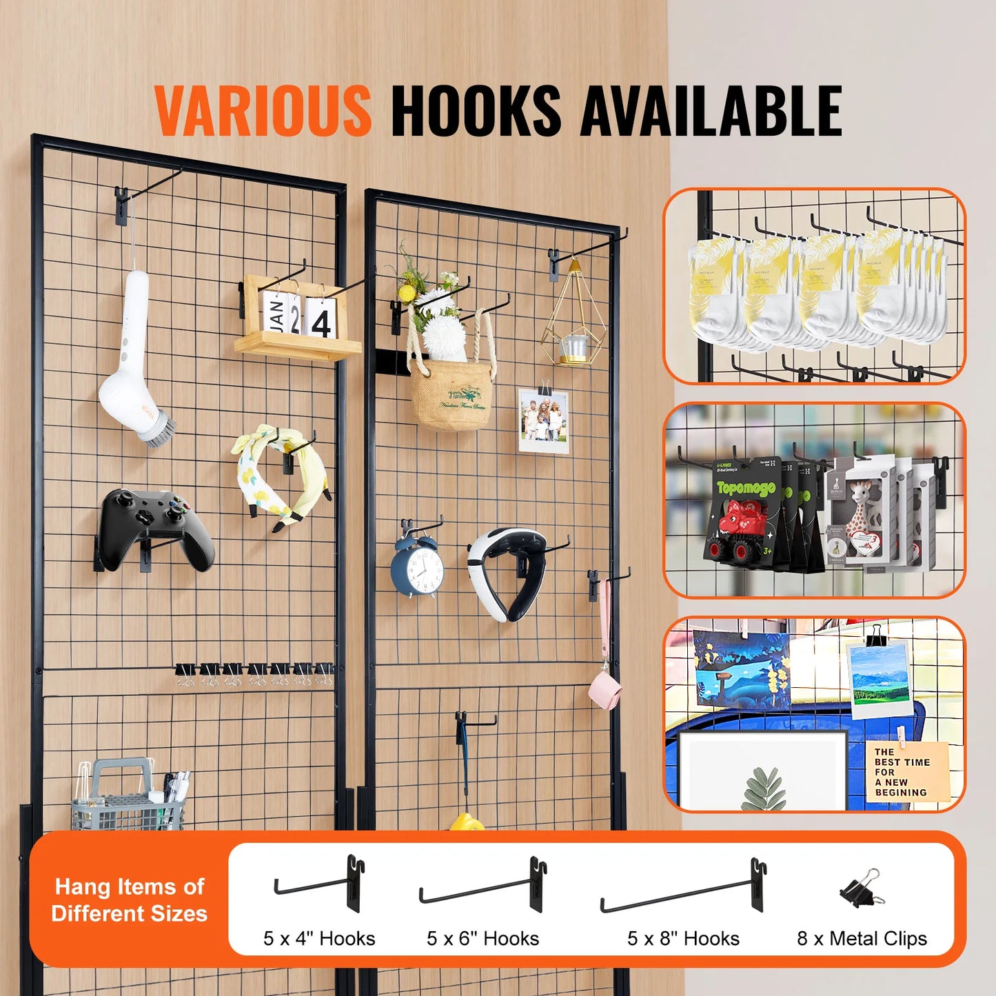 SucceBuy Grid Wall Panels Display Racks with Hooks