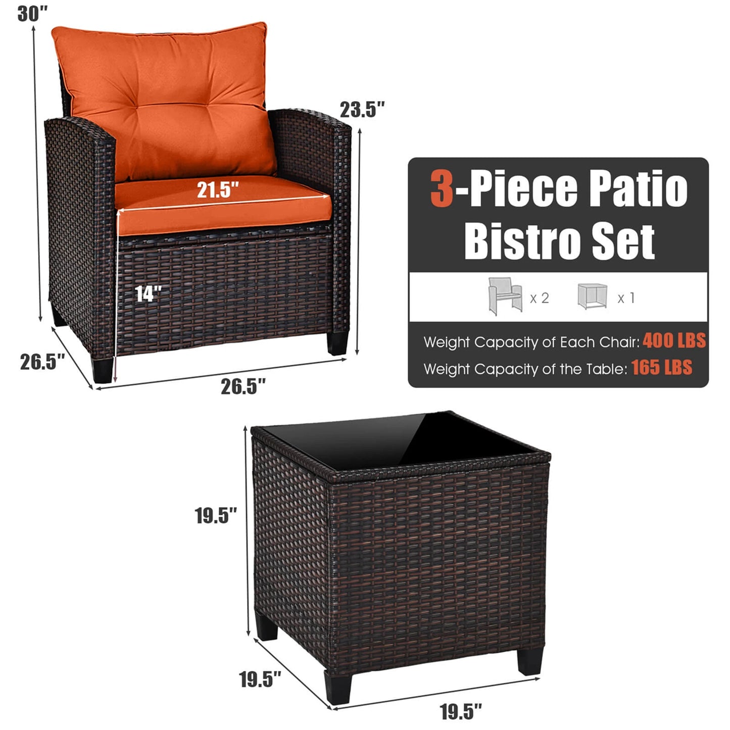 HOMASIS 3-Piece Patio Rattan Cushioned Furniture Set