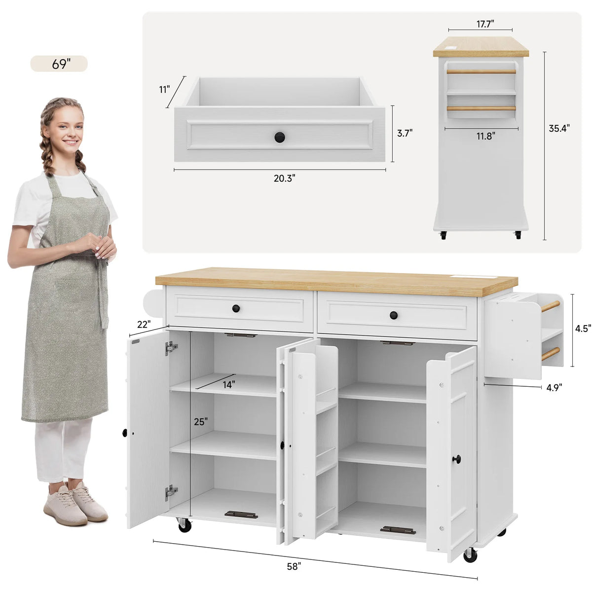 Rolling Kitchen Island With Drop Leaf And Power Outlet