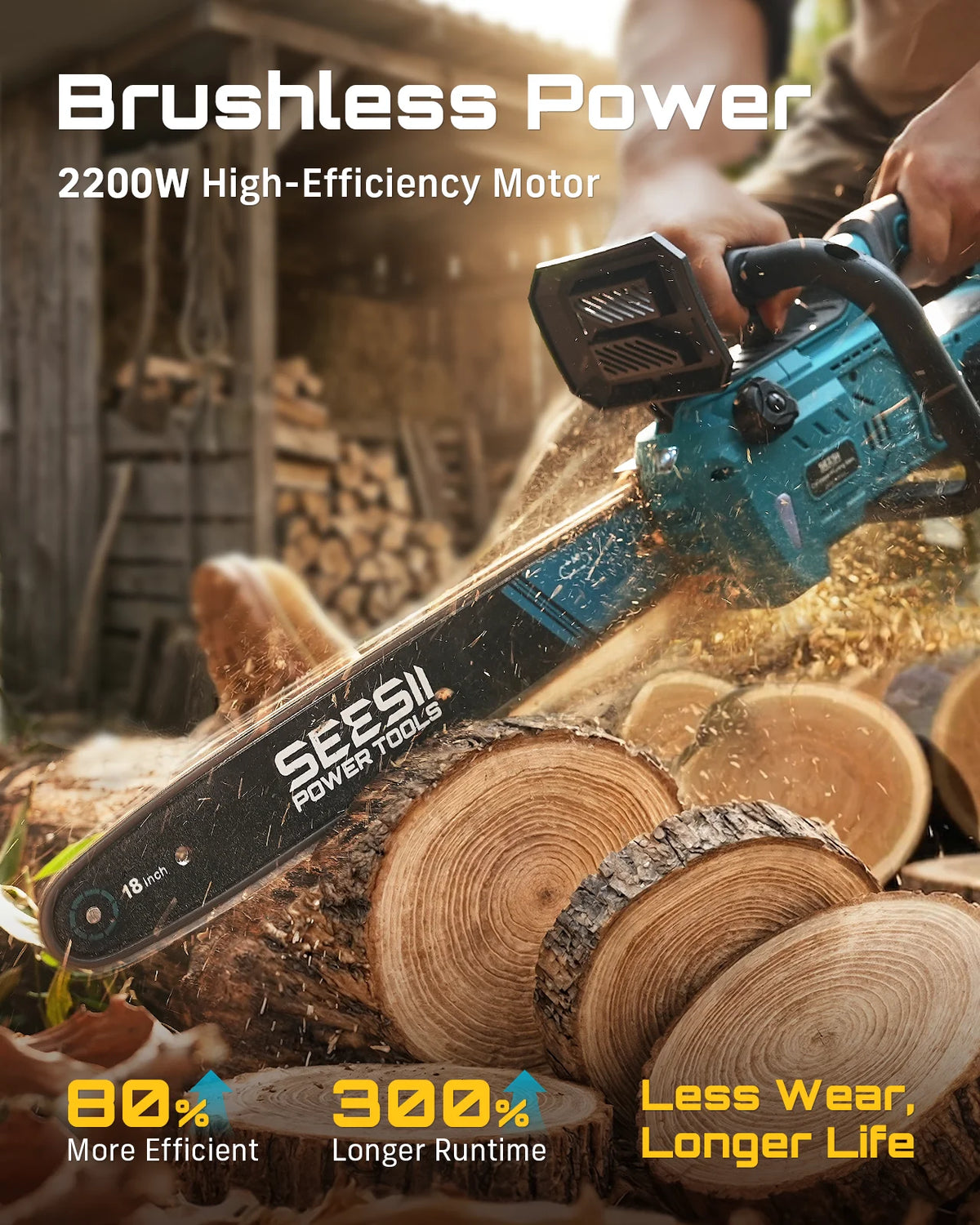 SEESII Brushless Cordless Chainsaw With Automatic Oiler For Wood Cutting