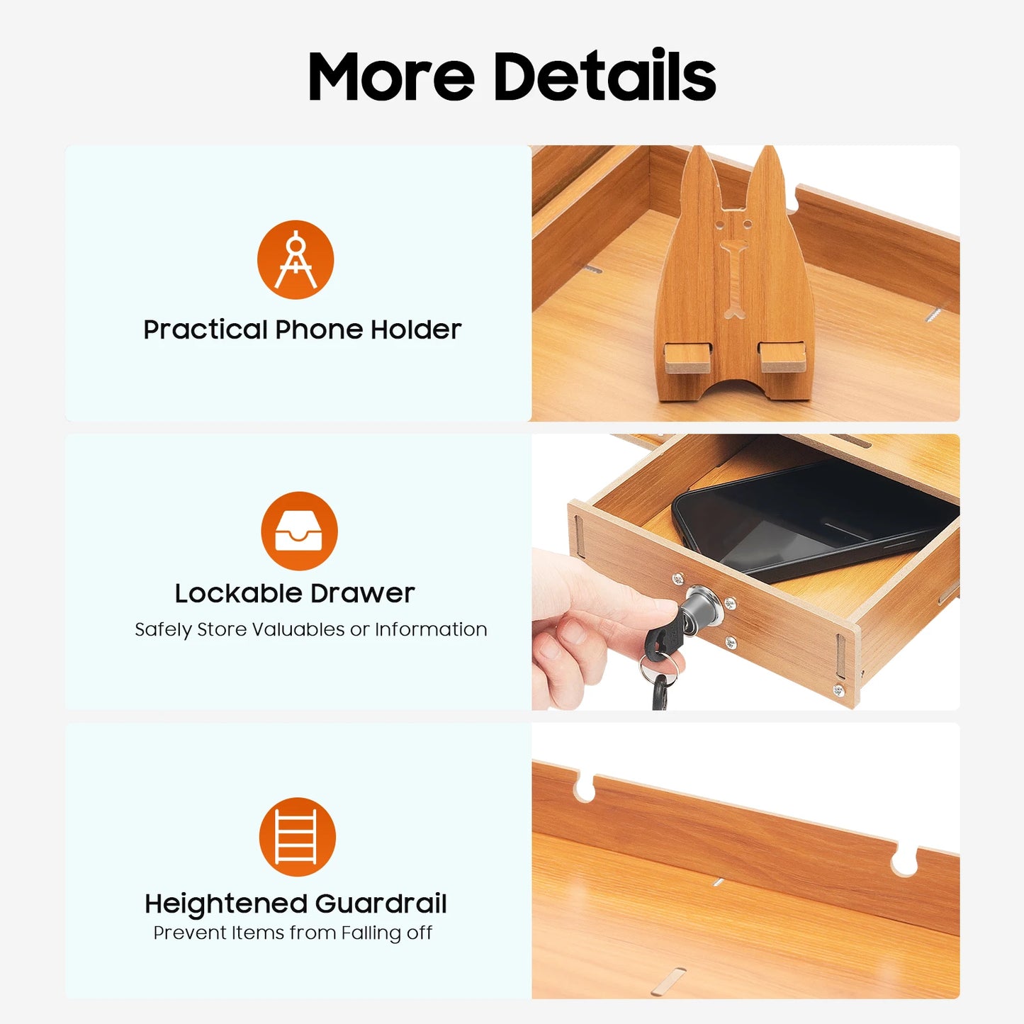 Bymaocar Wooden Monitor Stand With Lockable Drawer Storage Desk Organizer