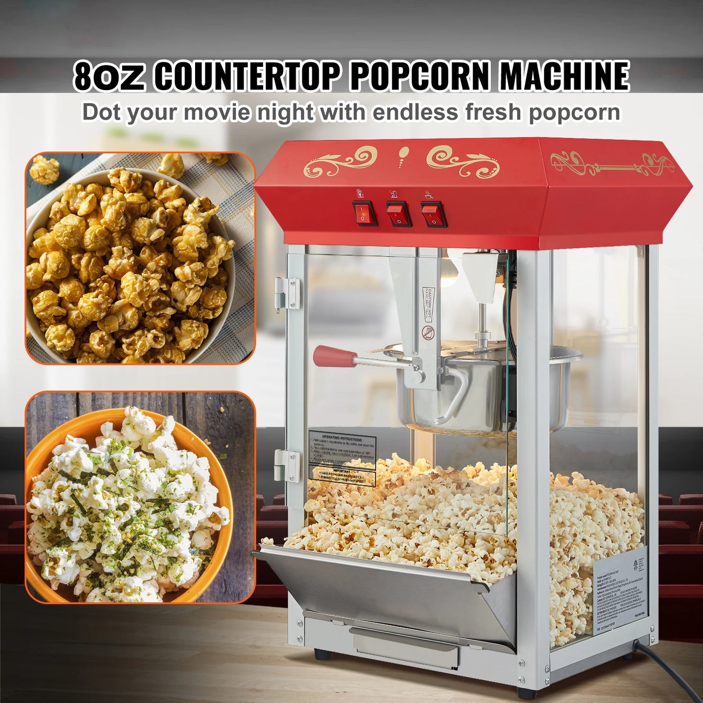 SucceBuy Automatic Electric Popcorn Maker Commercial Popper