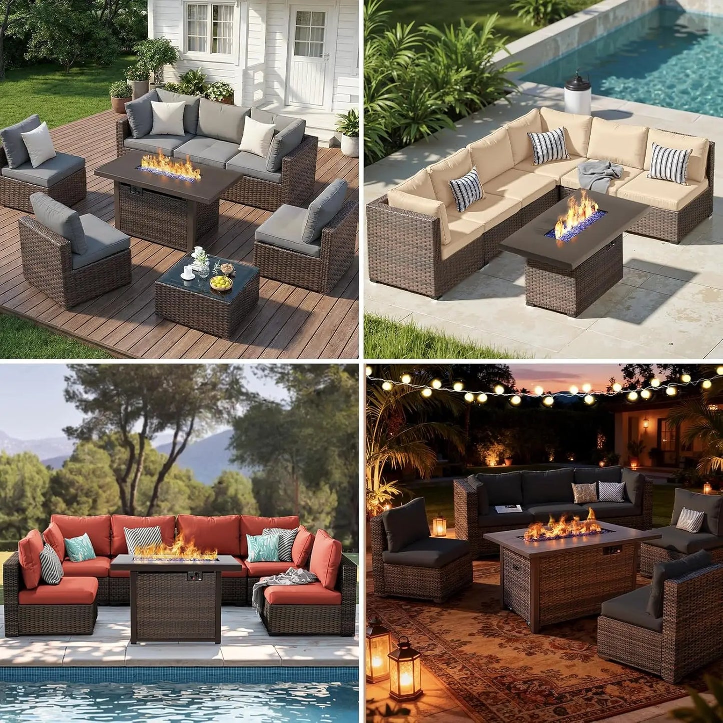 XIAOLANG 7 Piece Outdoor Patio Furniture Set Sectional With Firepit