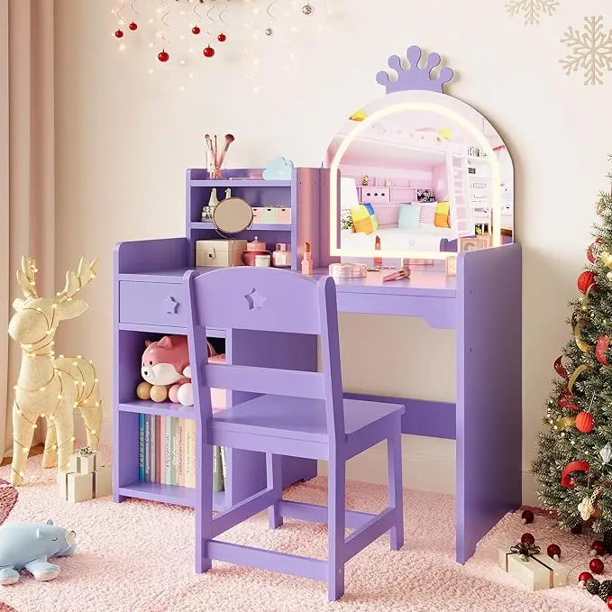 HiMISS Kids Vanity With Lights 2 In 1 MakeupSet Desk