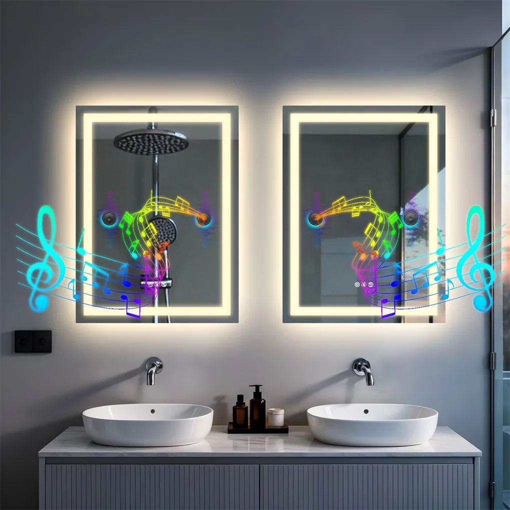 BORWART LED Bathroom Vanity Mirror With Speakers And Fogless Lighting