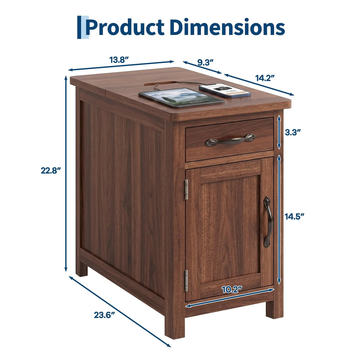 HiMISS Farmhouse End Table With Charging Station And Storage