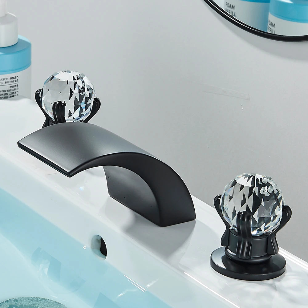 Quyanre LED Widespread Bathroom Faucet Waterfall Lavatory Tap