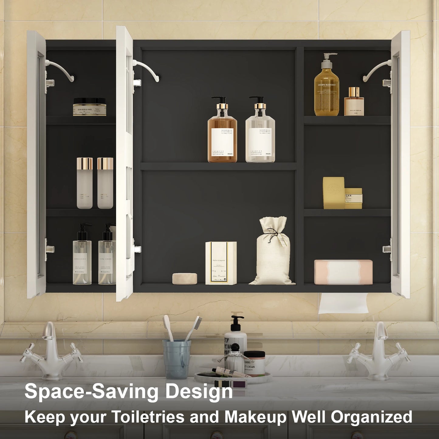 Onesaimei LED Mirror Cabinet With Fogless Lighting Two Door Bathroom
