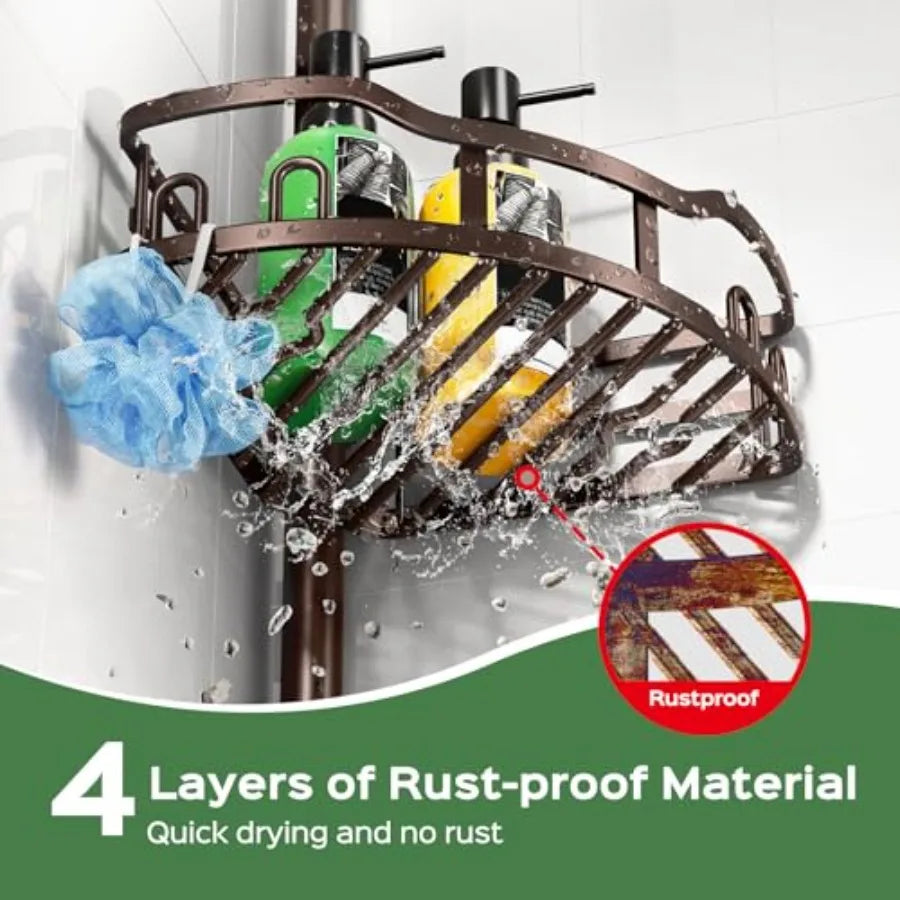 Shower Caddy Tension Pole Corner Organizer Shelf 4-Tier For Renters