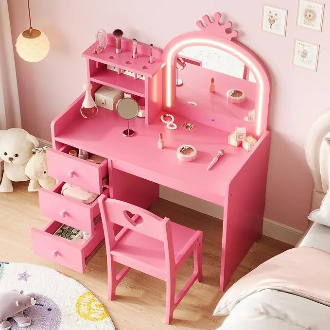 HiMISS Kids Vanity With Lights 2 In 1 MakeupSet Desk