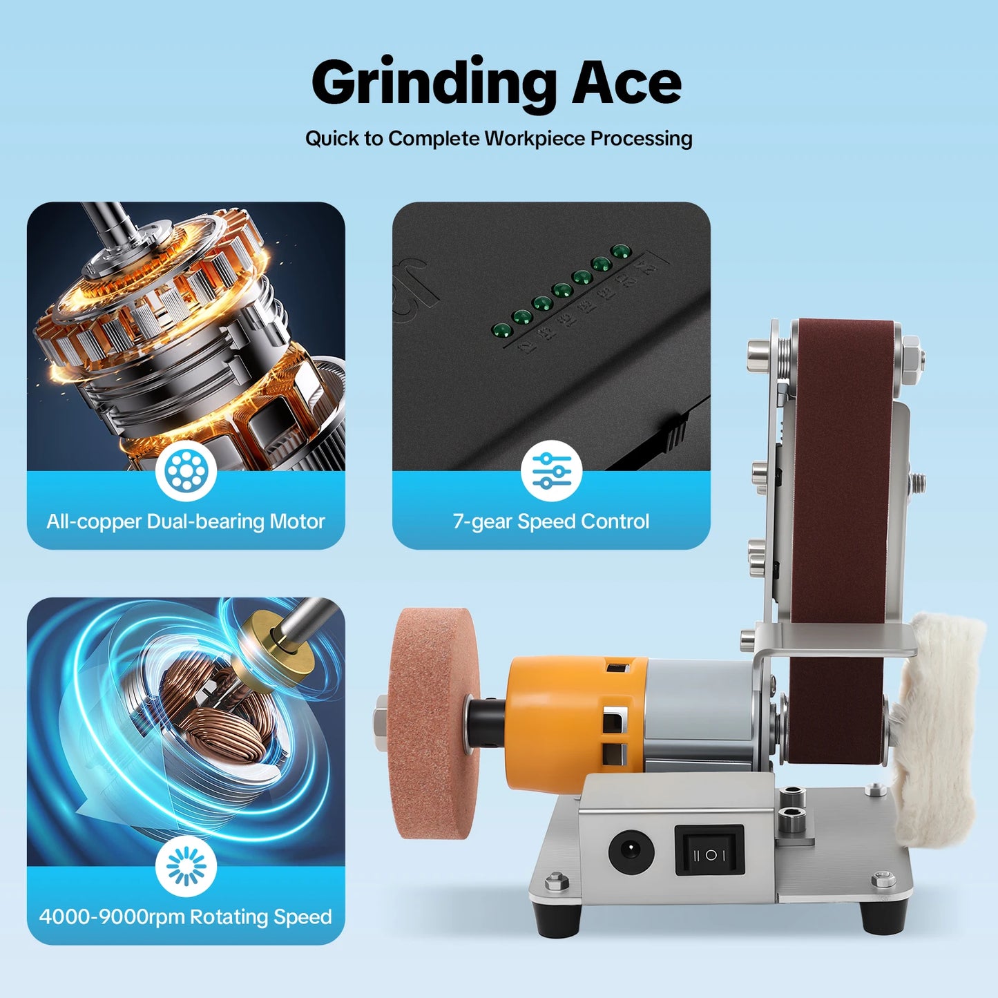 Mini Belt Sander 7 Speed Adjustable 4000 9000rpm DIY Woodworking