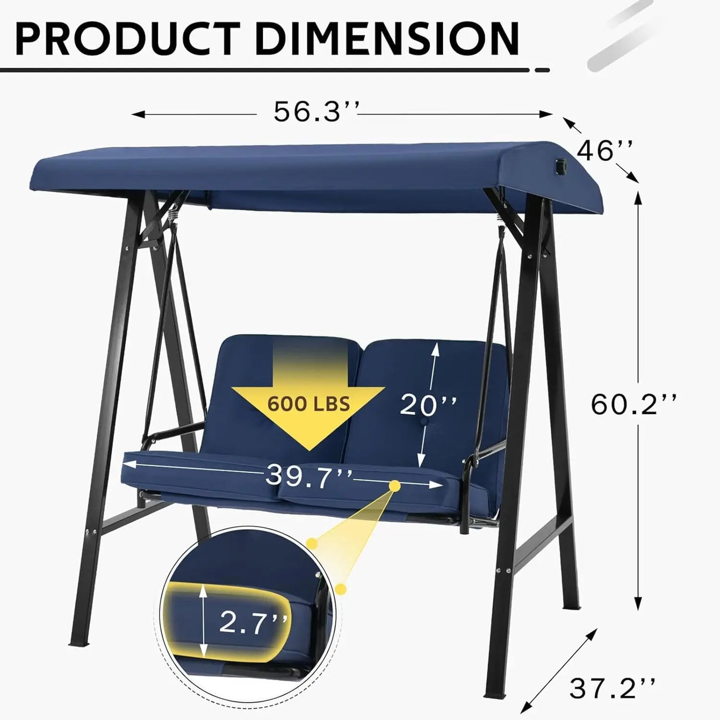 Outdoor 2-Seat Swing Chair With Adjustable Canopy Weatherproof
