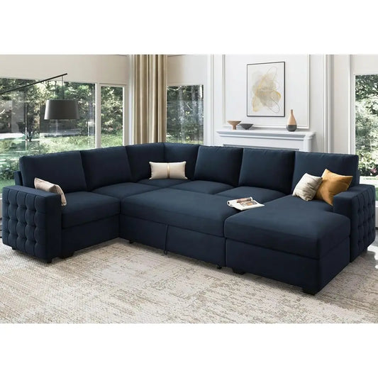 U Shaped Sectional Sleeper Sofa With Pull Out Bed Storage