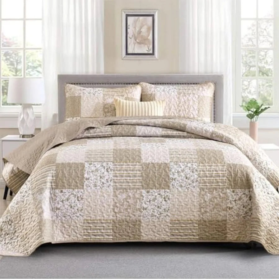 Boho Quilt Set Patchwork Reversible Microfiber Bedding