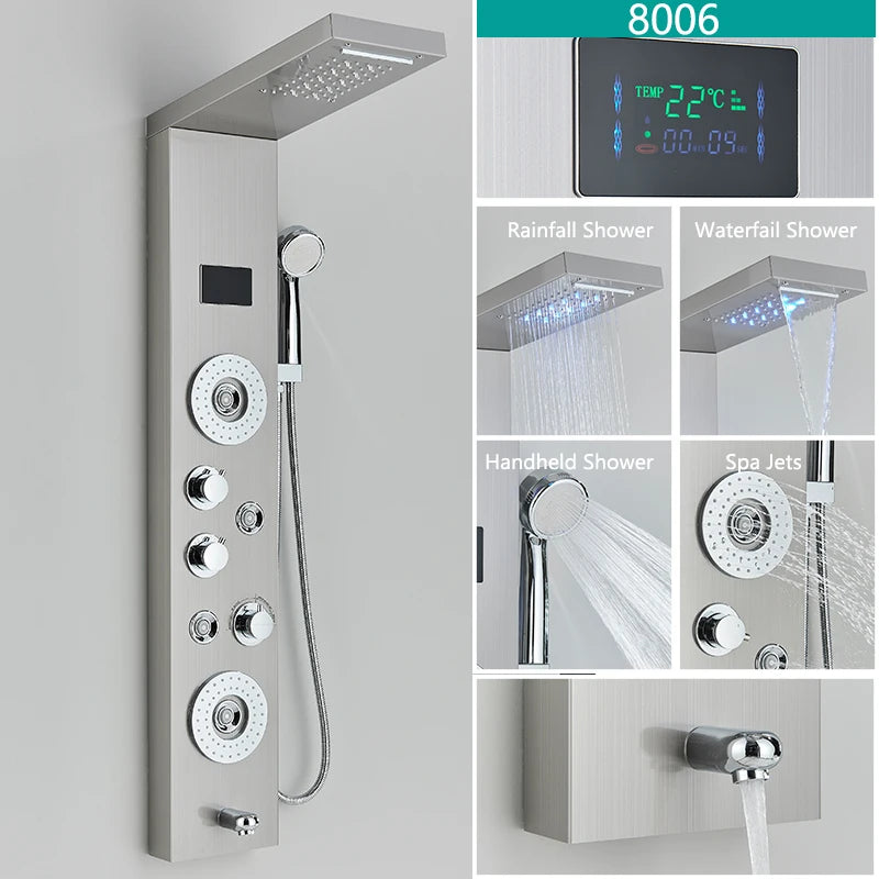 Wanmivezlo LED Bath Shower Faucet Set With Rainfall Panel System