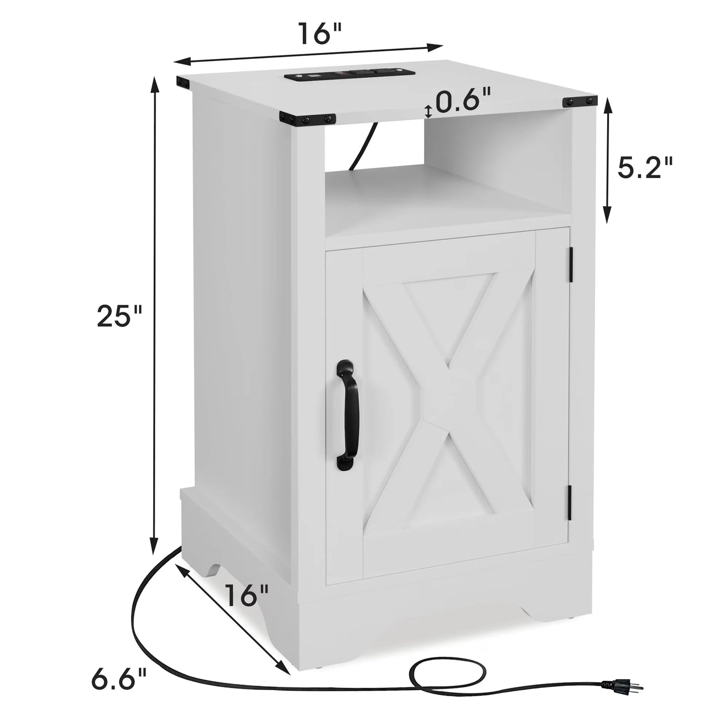 Farmhouse Nightstand With Charging Station And USB Ports